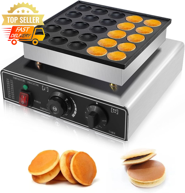 25-Hole Pancake & Waffle Maker, Non-Stick, Timer, Temp Control, Easy Clean
