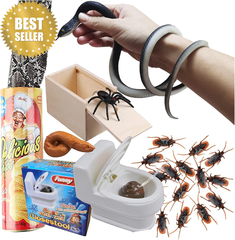 Prank Kit Funny Gag Gifts, Realistic Rubber Snakes Fake Roaches Surprise Spider