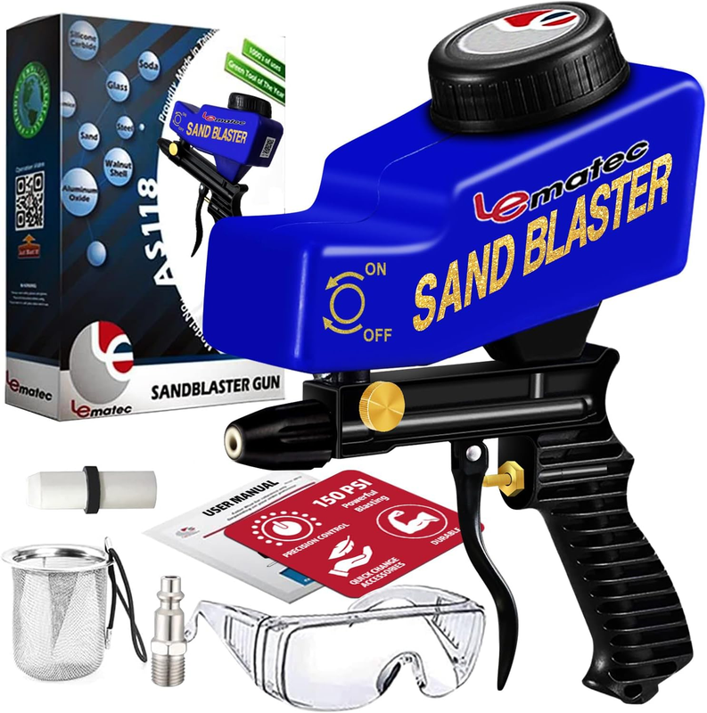 Portable Sandblaster Gun Kit - Includes Connector, Ceramic Nozzle, & Media Mesh