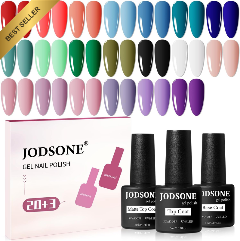 23 PCS Gel Nail Polish Set with Base Glossy and Matte Top Coat Multicolored Gel