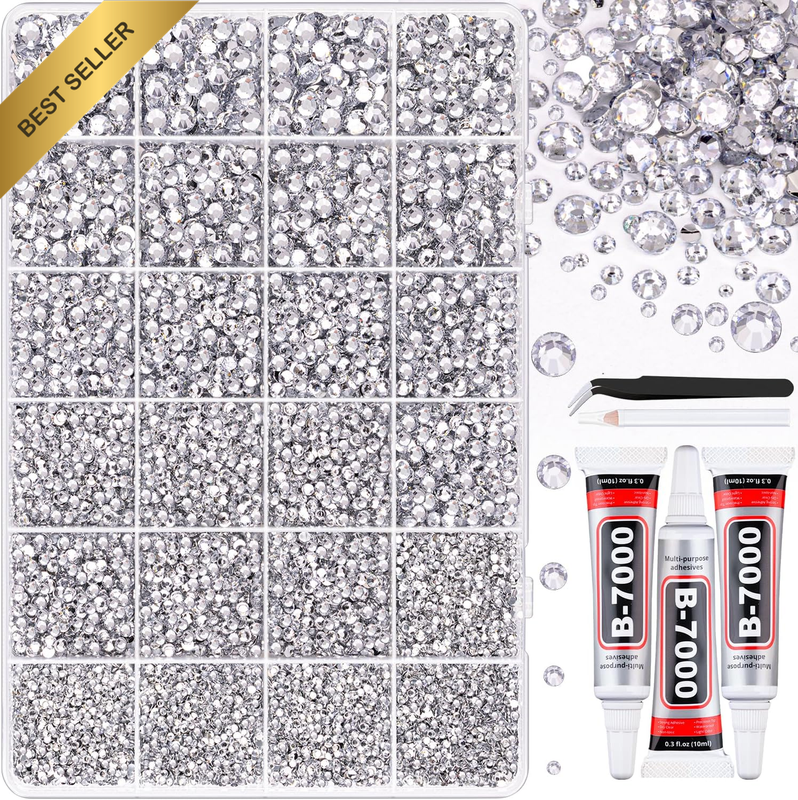 30000Pcs Resin Rhinestones with Tweezers for Crafting, Silver Clear Flatback Gem