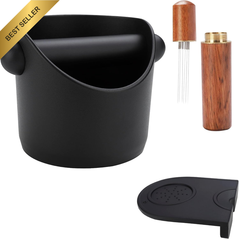 Coffee Knock Box，Abs Coffee Grind Knock Box for Barista，With Coffee Cushion and