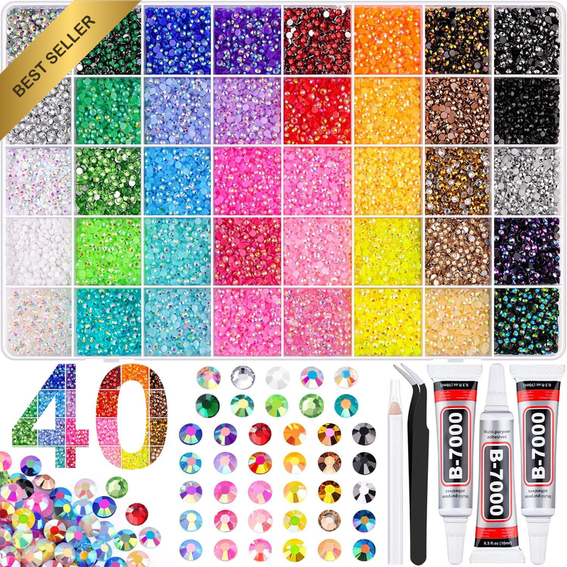 32000Pcs 40 Colors Jelly Rhinestones for Bedazzling, 3Mm Multicolor Resin Flatba