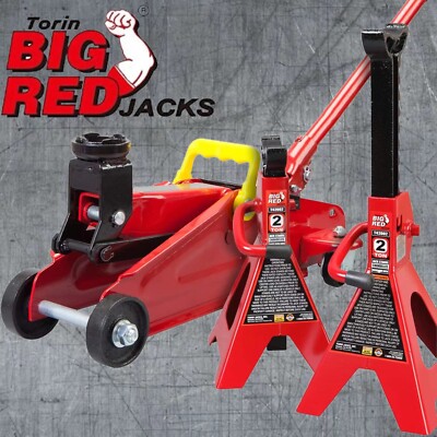 BIG RED Torin Hydraulic Trolley Floor Jack Combo  2 Ton  T82001, 2 Jack Stands