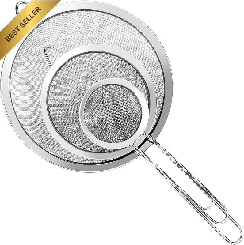 3Pcs Super Wire Extra Fine Mesh Strainer with Handle, Small Medium Large Size Si