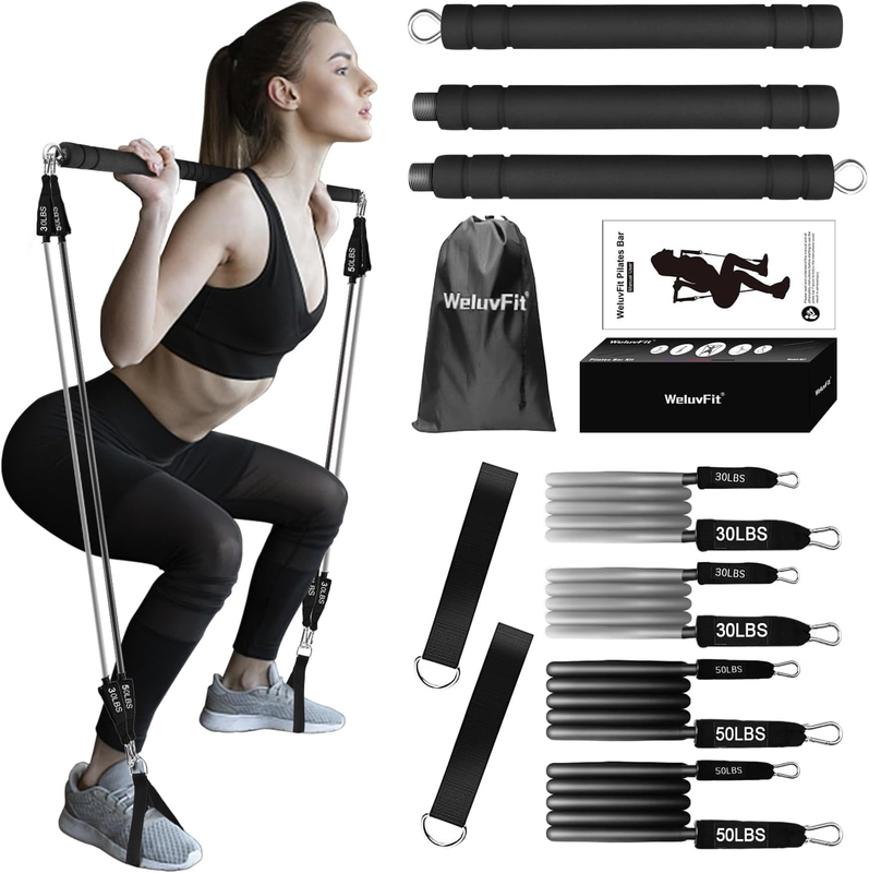 Pilates Bar Kit with Resistance Bands,  Exercise Fitness Equipment for Women & men