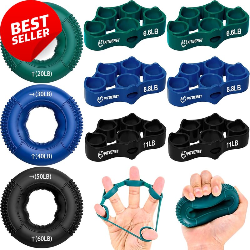 9-Piece Grip Strength Trainer Kit, Finger & Forearm Exerciser, Hand Strengthener