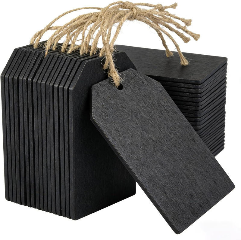 48Pcs Wooden Chalkboard Tags with Twine - Erasable DIY Hanging Name, Price & Mes