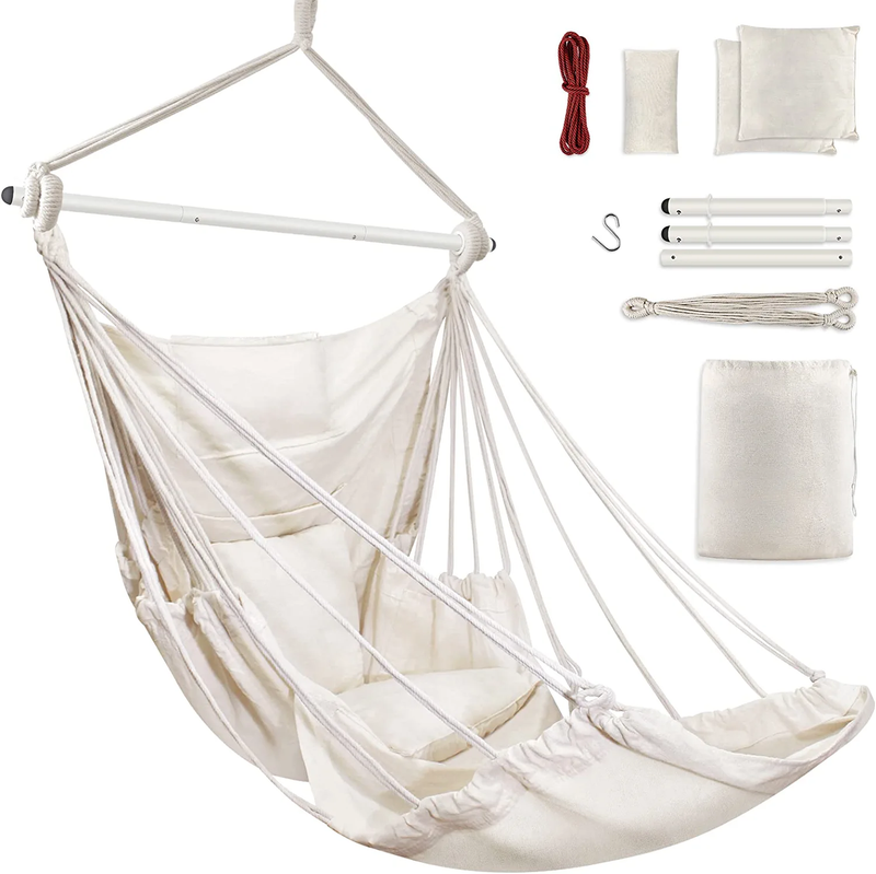 , Hanging Chair With 3 Cushions And Foot Rest Support