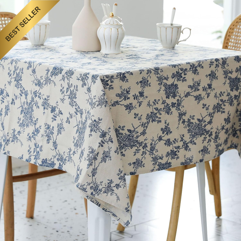 Pastoral Square Tablecloth - 140Cm×140Cm - Linen Fabric Table Cloth - Washable T