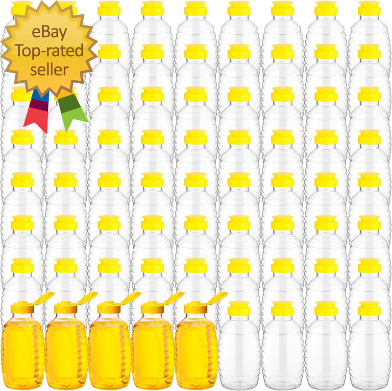 72 Pcs Honey Bottles Bulk 8 Oz Plastic Clear Squeeze Honey Jars Empty Container Refillable Dispenser Jam Bottle with Flip Top Lid for Storing and Dispensing