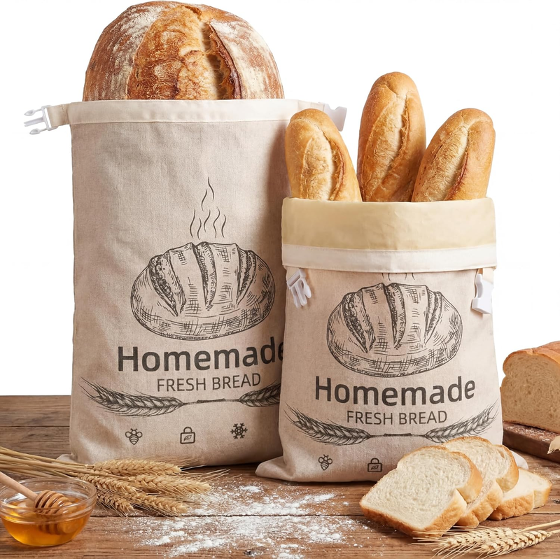 2 Pack Beeswax Bread Bag for Homemade Bread, Reusable Linen Sourdough Bread Bags
