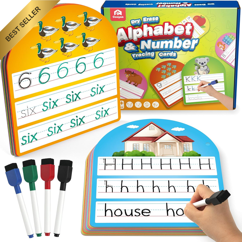 36Pcs Alphabet Number Practice Cards, Write and Wipe Alphabet Flashcards, Double