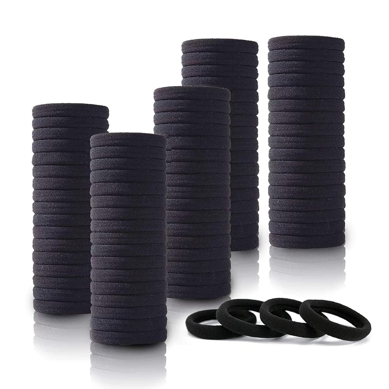 100PCS Black Hair Ties for Women Girls, Seamless Thick Black Hair Band, Elastic