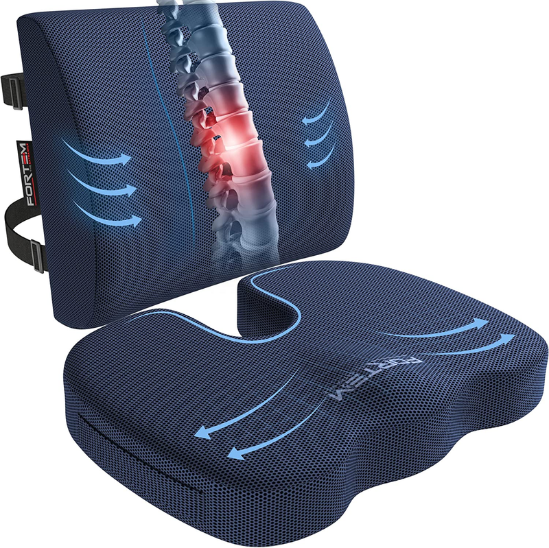 Chair Seat Cushion for Office Chair Lumbar Support Pillow Memory Foam - Blue