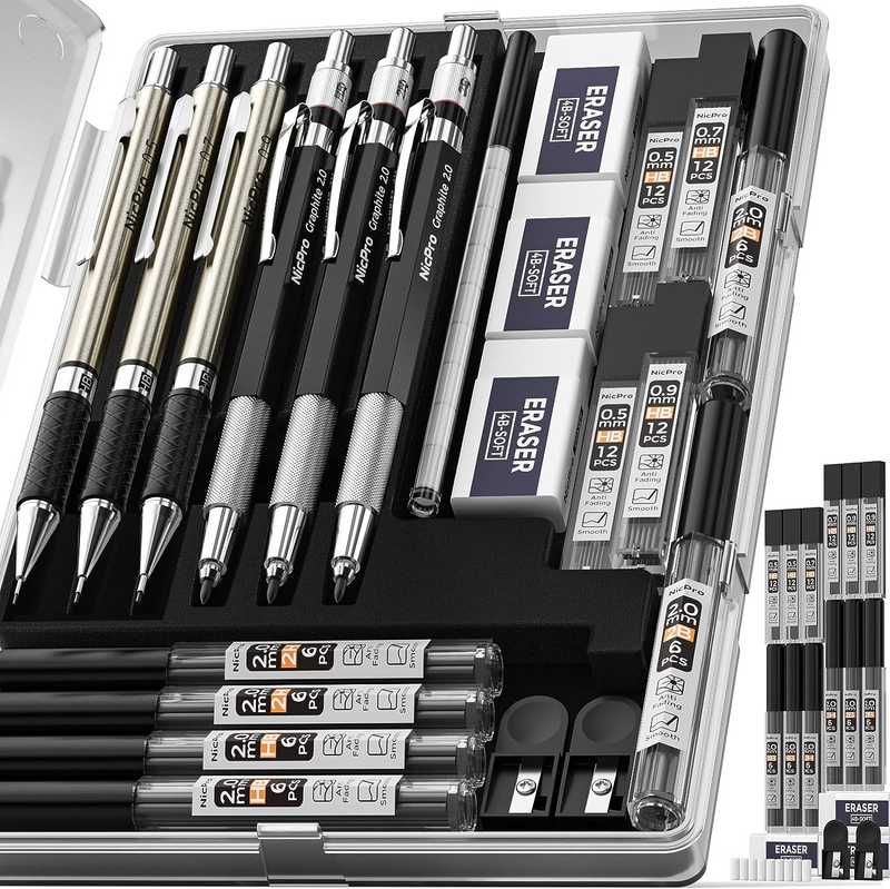 S Set, 3 Pcs Metal Drafting Pencil 0.5 Mm & 0.7 Mm & 0