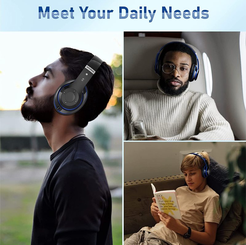 Bluetooth Headphones over Ear, 6S Foldable Wireless Headphones with 6 EQ Modes, 