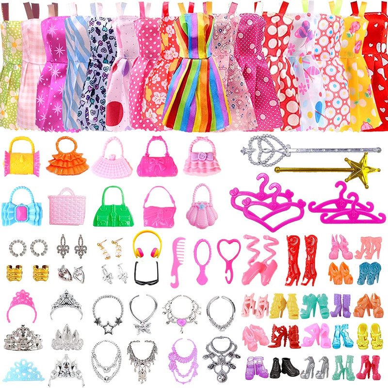 96 PCS Doll Clothes and Accessories for Barbie 11.5 Inch Doll 16 Slip Dresses 20