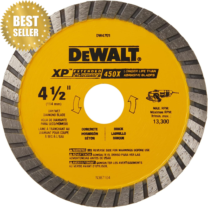 Diamond Blade, Dry or Wet Cutting, Continuous Rim, 7/8-Inch Arbor, 4-1/2-Inch (D