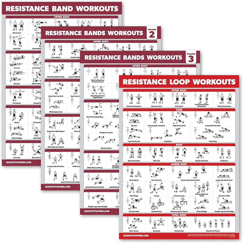 Workout Exercise Fitness Chart Laminated Wall Posters 4 Pack