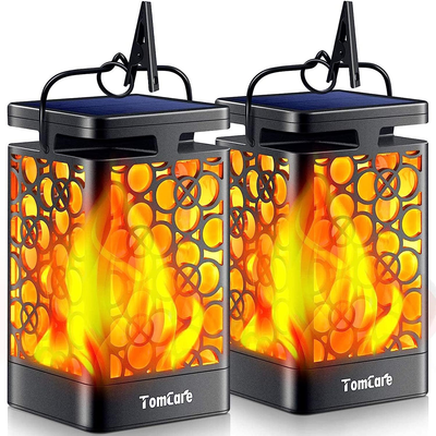 Upgraded Solar Lantern Flickering Flame Outdoor Hanging ...