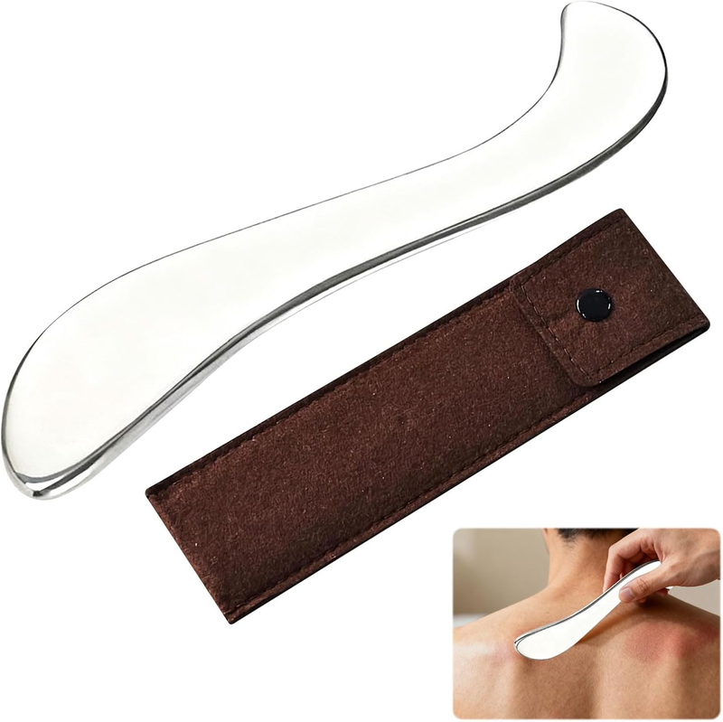 Guasha, 1 Pcs Stainless Steel Gua Sha, Massage Tool with Bag, S-Shaped Muscle Sc