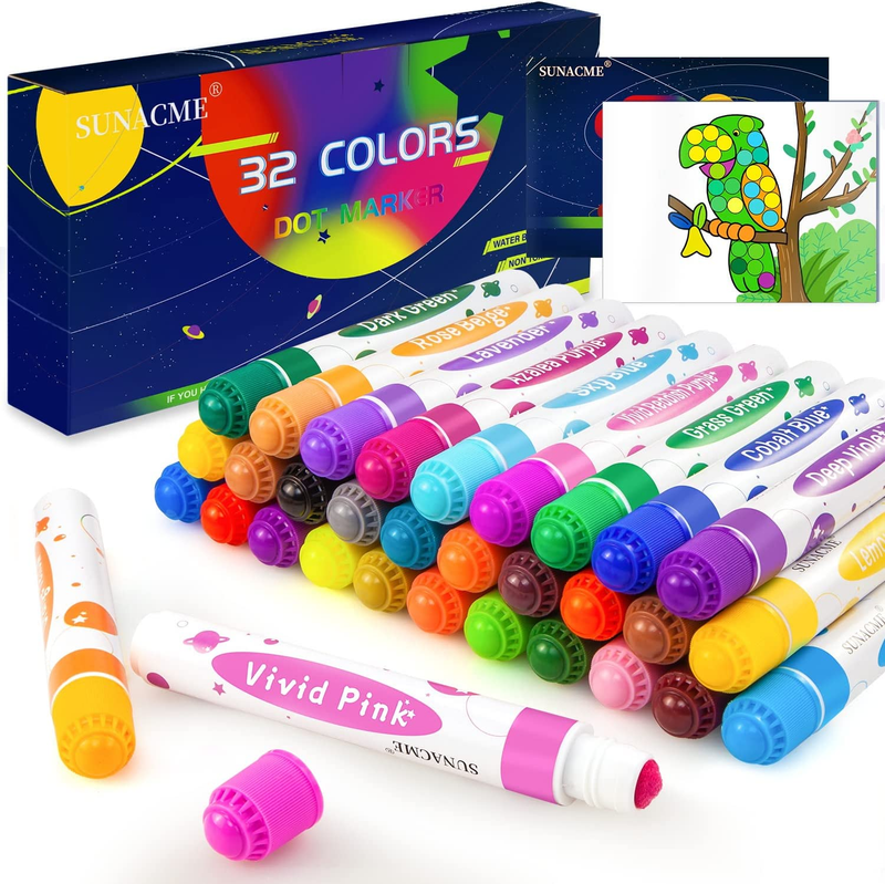 Washable Dot Markers, 32 Colors Bingo Daubers for Toddlers Kids Preschool, Dot M