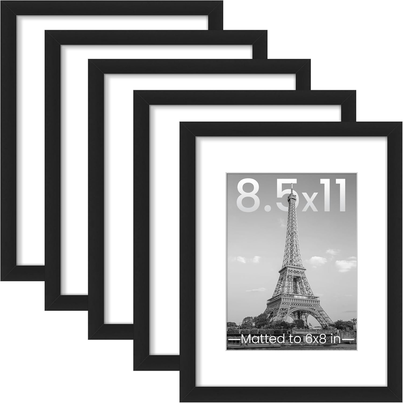 8.5x11 Picture Frame Set of 5, Display Pictures 5.5x7.5 with Mat or 8.5x11 Witho
