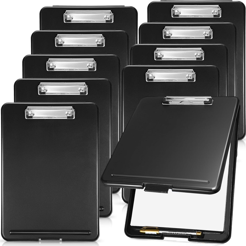 10 Pcs Plastic Storage Clipboard Nursing Clipboard with Low Profile Clip Foldable Clip Board with Storage for Home Office School, Letter Size 9.5 X 13.5 Inch