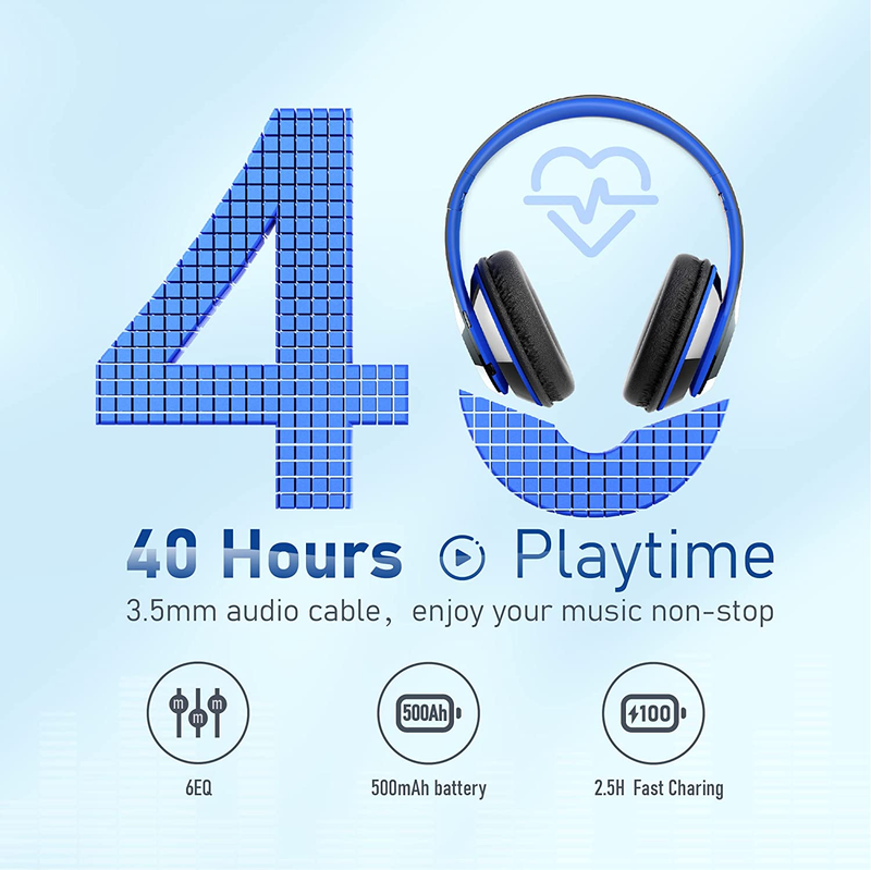 Bluetooth Headphones over Ear, 6S Foldable Wireless Headphones with 6 EQ Modes, 