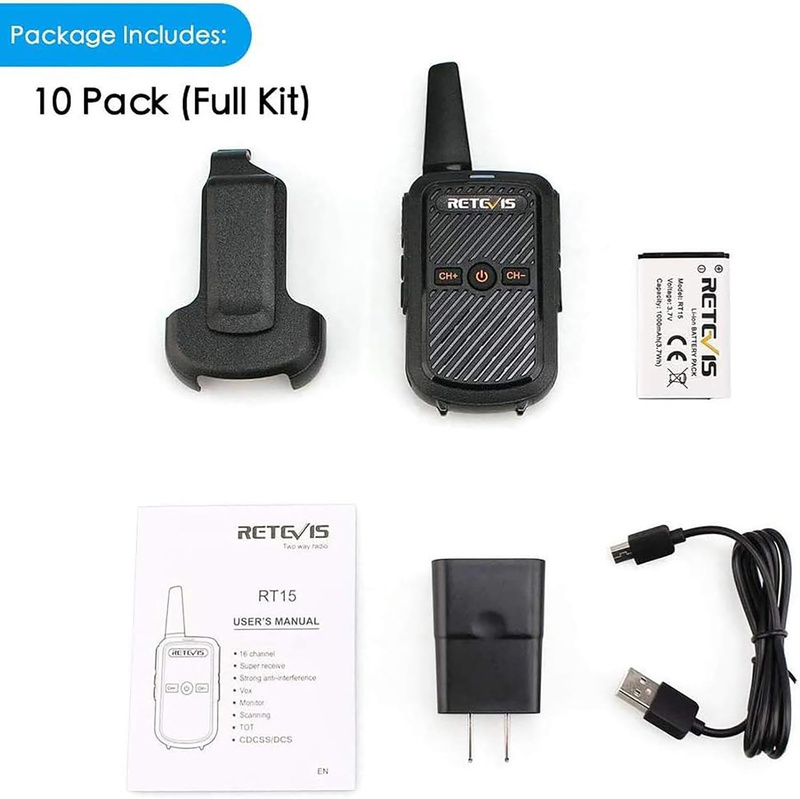 RT15 Walkie Talkies Rechargeable Long Range, Mini 2 Way Radios, USB Fast Chargin