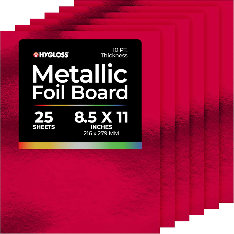 Metallic Cardstock Sheets – 25 Shiny Red Sheets, 8.5” X 11” - Sturdy 10 Pt. – Me