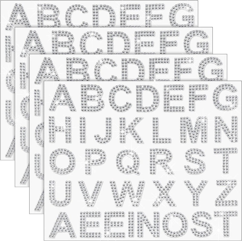 136 Pieces Rhinestone Letters Iron Stick on Sticker Large Gl