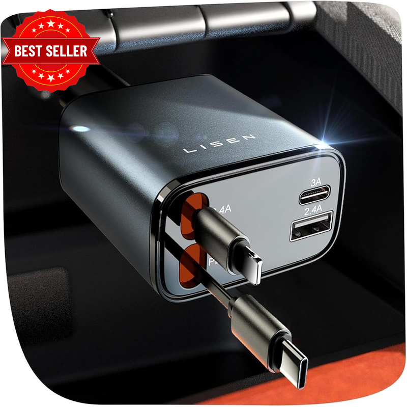 84W Retractable Car Charger USB C Cigarette Lighter Adapter Fast Charging, Car A
