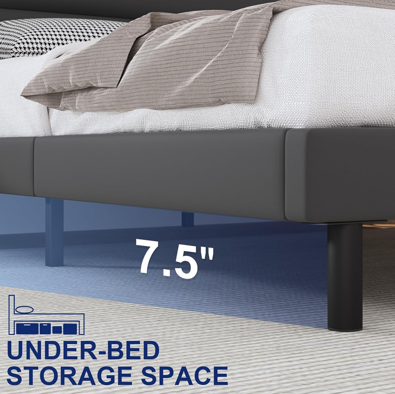 Upholstered Platform  Bed Frames with headboard and Wooden Slats Support，No Box