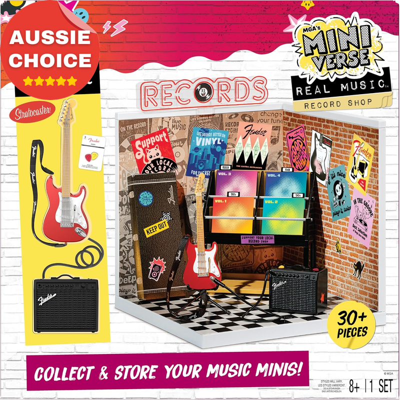 Deluxe Mini Record Store Display Set Fender Guitar Accessories Customizable 8+