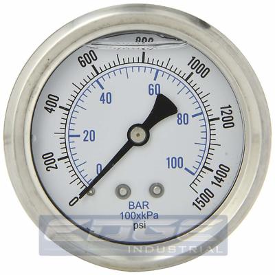 LIQUID FILLED PRESSURE GAUGE 0-1500 PSI, 2.5'' FACE, 1/4'' BACK MOUNT WOG