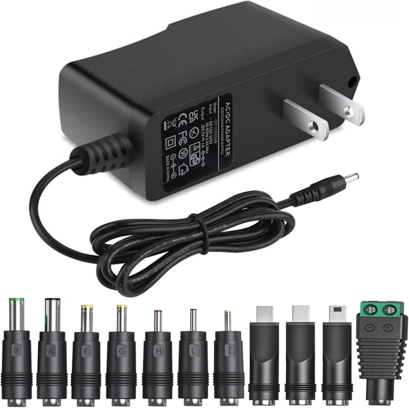 5V1A AC Adapter DC5V Power Supply Cord with 11 Plug Tips AC to DC 5Volt 1A 500mA