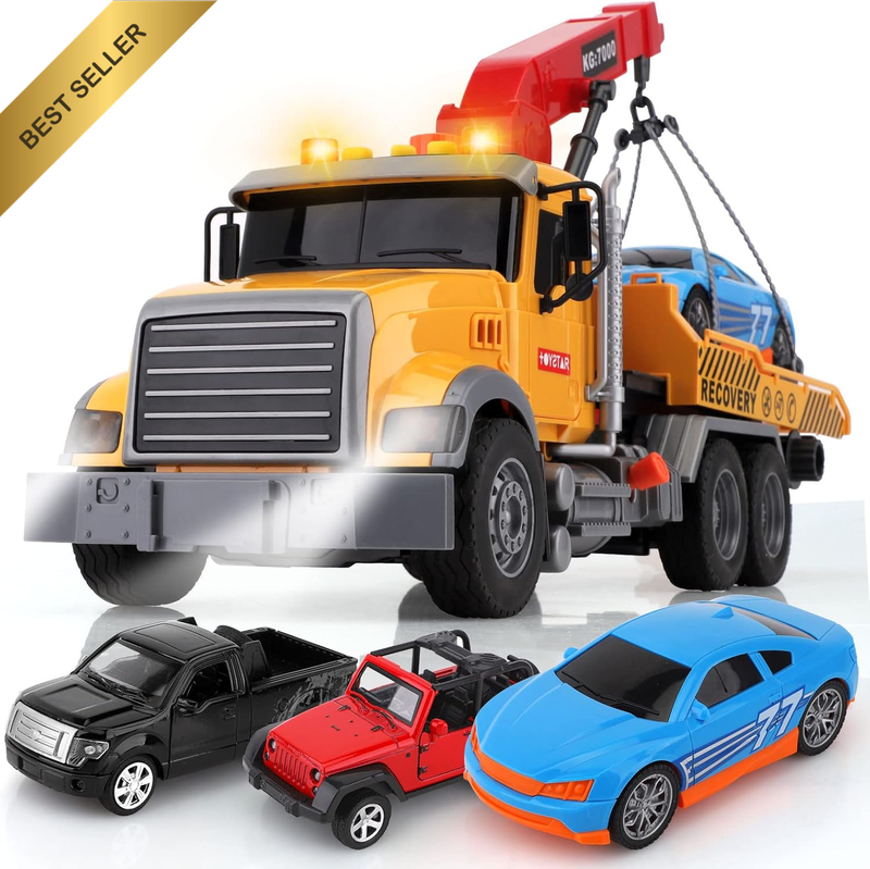Tow Truck Toy Set with Off-Road Race Car and Metal Pickup Truck Ideal for Kids A