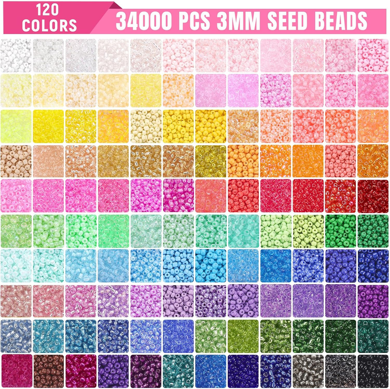 34000pcs+ 120 Colors 3mm Beads, Small Seed Beads for Making Jewellery, Friendshi
