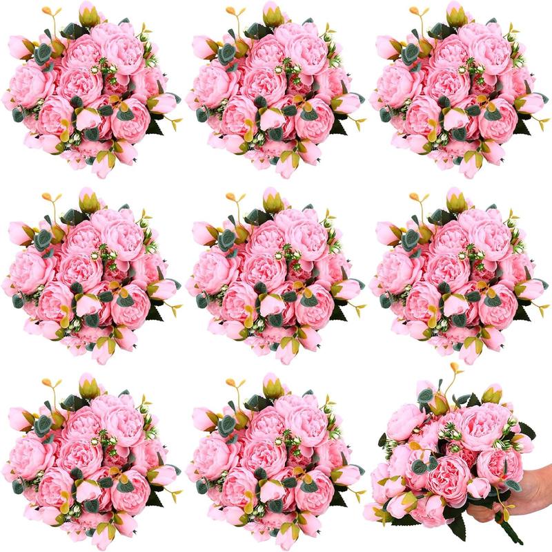 24 Bundles Artificial Peonies Flowers Wedding Faux Flowers Silk Peony Bouquet Bulk Bride Fake Florals Arrangements for Table Centerpieces Wedding ​Party Vase Decor (Light Pink)