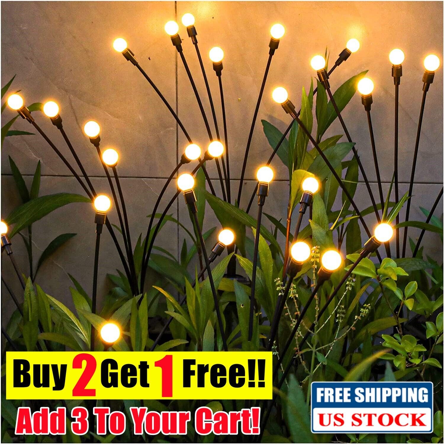 LED Solar Firefly Light Garden Waterproof Swaying Lamp Outdo