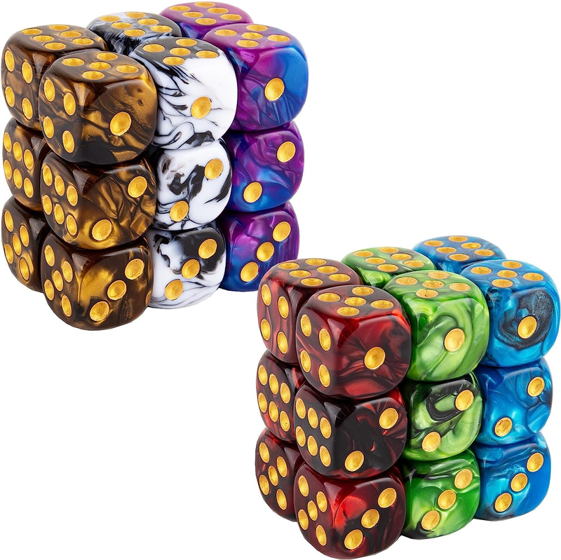 36 Pieces 16mm Marble D6 Dice 6 Sided Dice Set Round Corner Board Game Dice f...