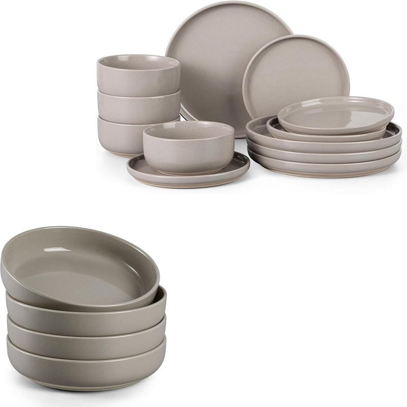 Dinnerware Sets, 16-Piece Stoneware Plates and Bowls Set for 4, Ceramic Dish Set for Home Restaurant, Chip and Scratch Resistant, Microwave and Dishwasher Safe, Speckled Cream Coffee