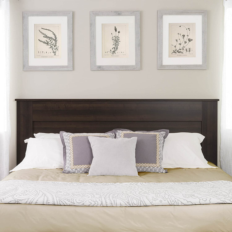 Wooden Panel Headboard Farmhouse Bed Frame Mounted Espresso Brown King Size