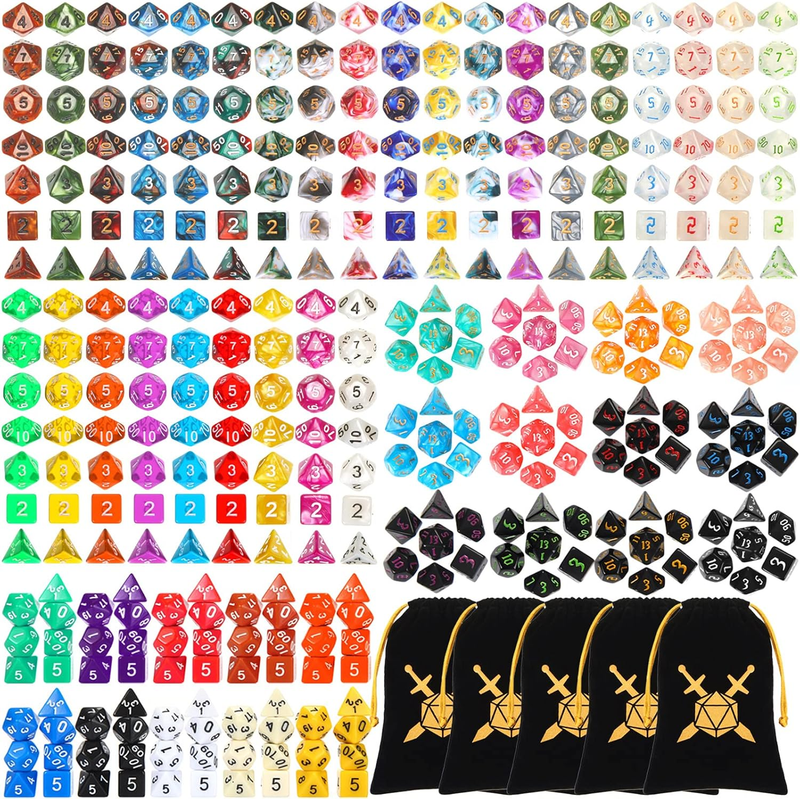 350 Pcs Dice Sets Bulk with Drawstring Bag Polyhedral Dice Sets Multi Role Playi