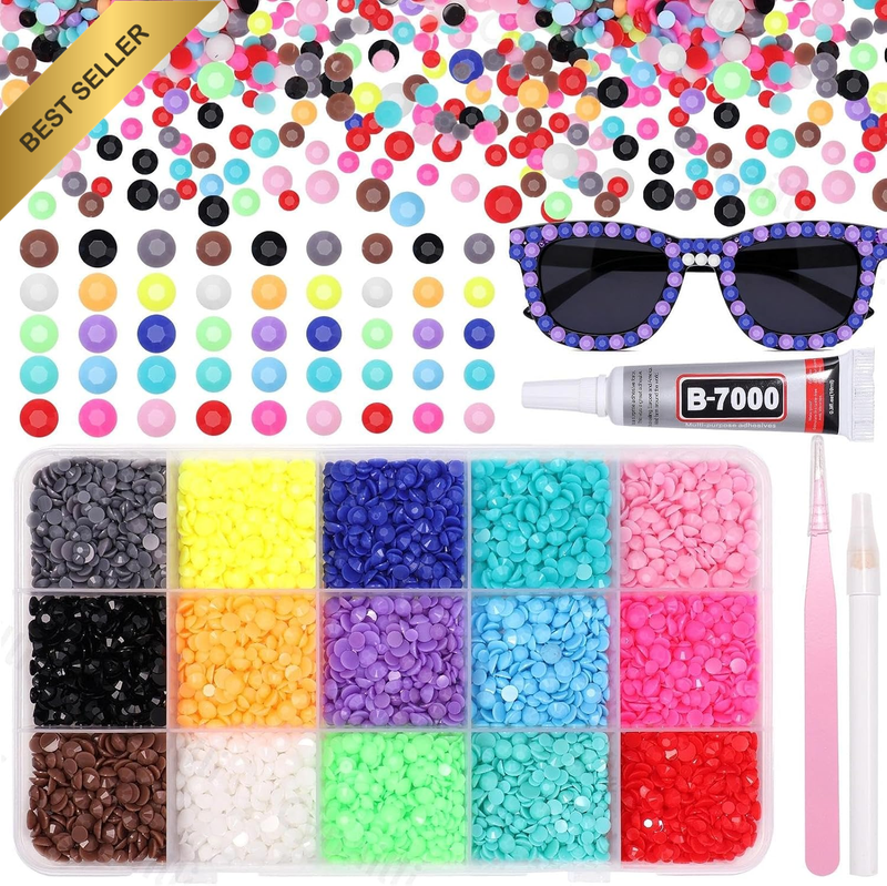 15 Grids Resin Rhinestones for Crafting, Rainbow Colors Bedazzling Gems Kit, Bla