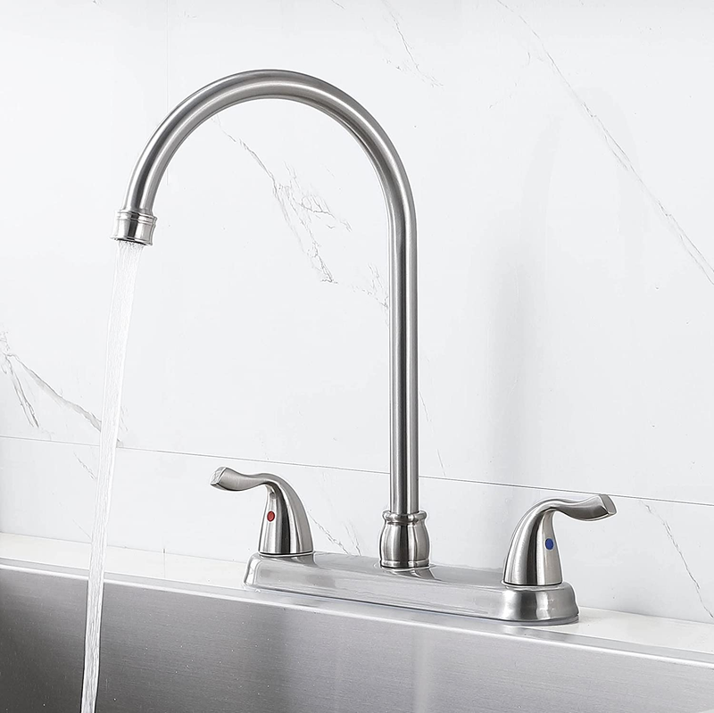Brushed Nickel 3 Hole Kitchen Faucet, 2 Handle 4 Hole Kitchen Faucet, High Arc S