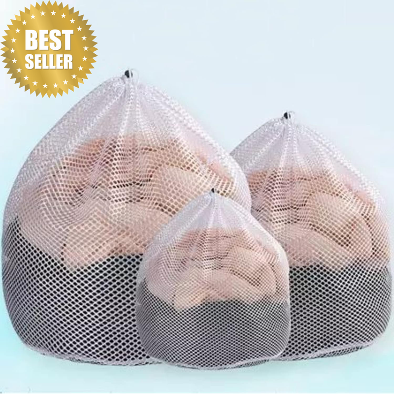 3 Pack Mesh Laundry Bags,  Machine Washable Drawstring Design Travel Coarse Net 