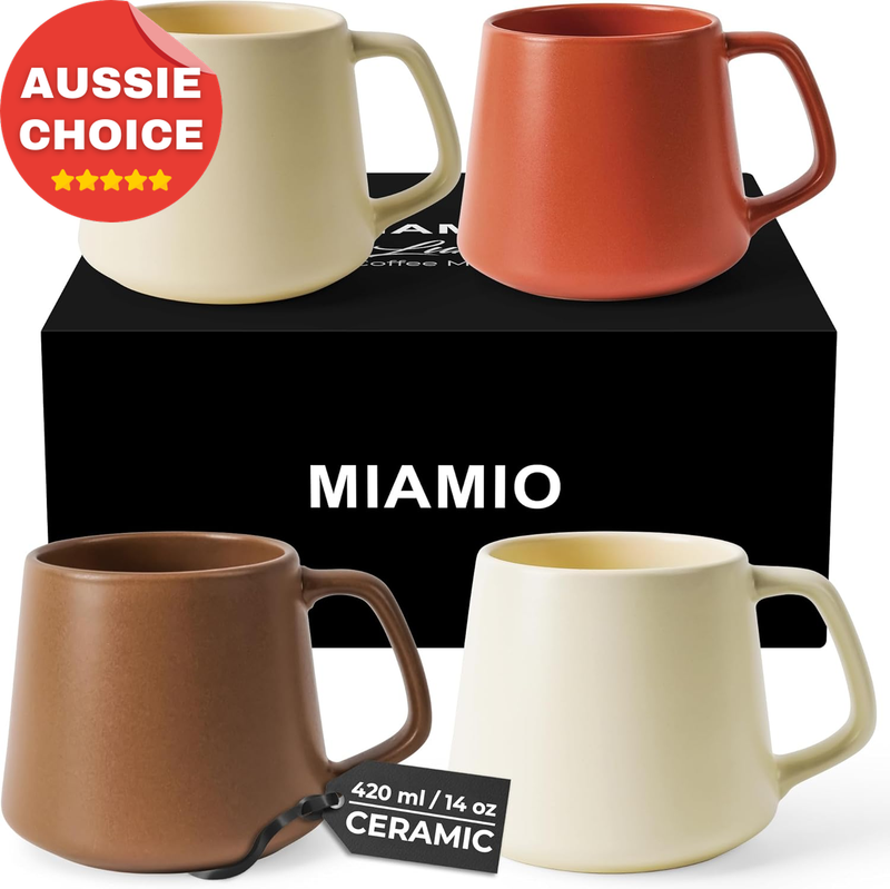 Beige Ceramic Coffee Mugs Set 420ml 4-Piece Dishwasher Safe Perfect for Tea
